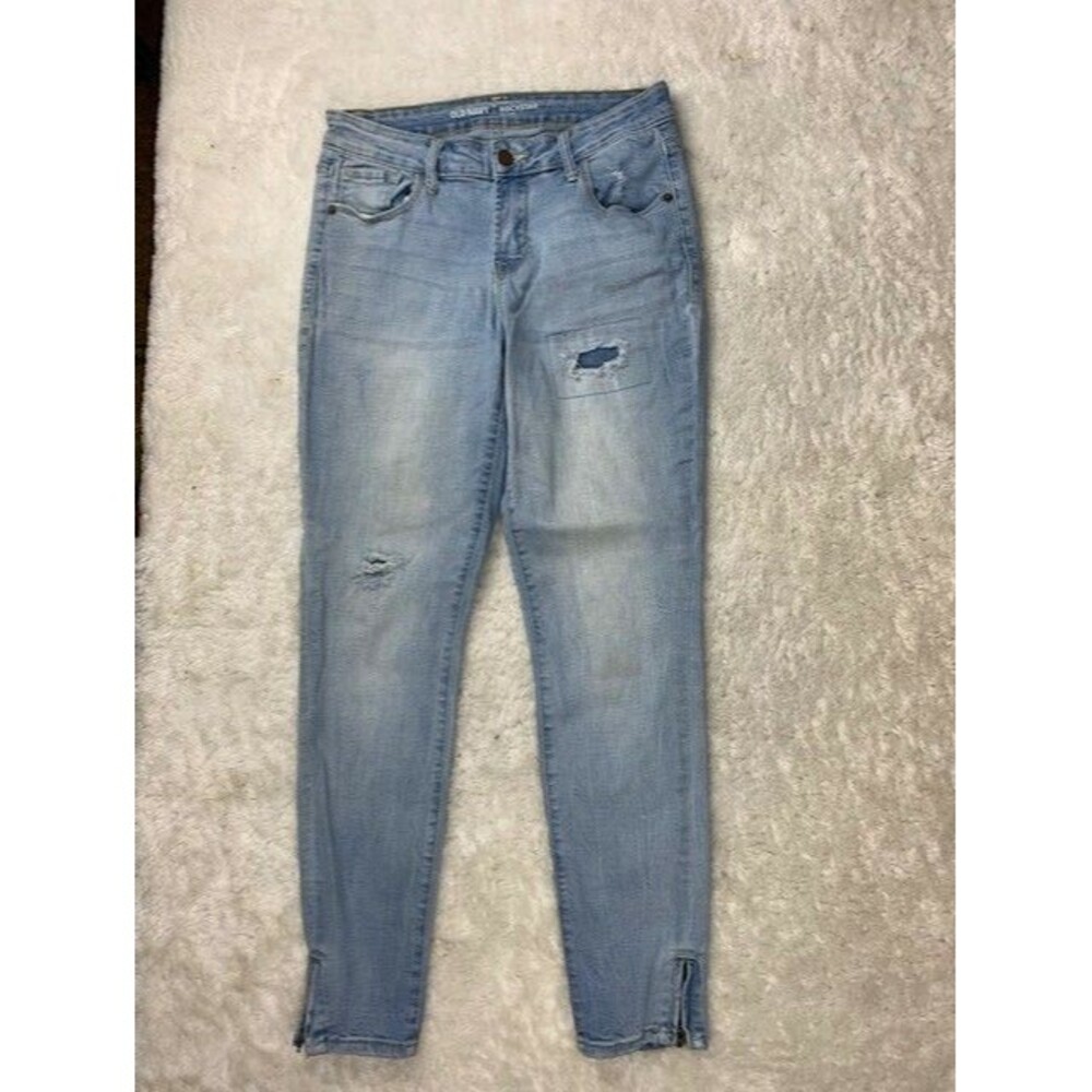 Old Navy 6r Women Jeans Mid Rise Stretch Light Wash Rip Torn Distress Rockstar